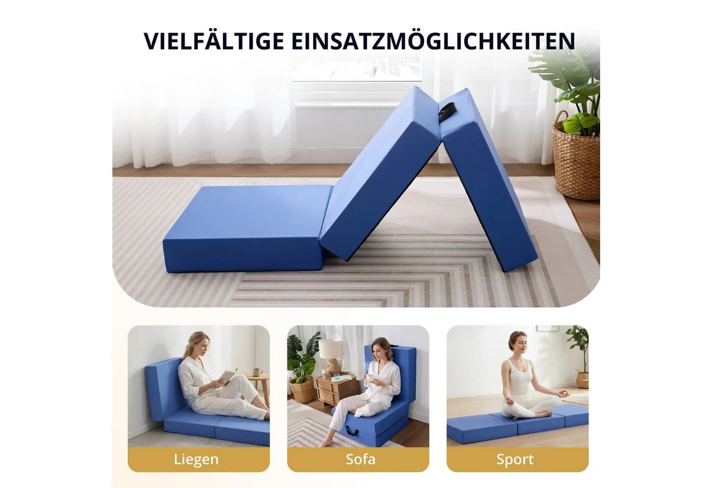 emerspring Klappmatratze 15 cm Bambus-Kohle-Memory-Schaum Faltmatratze Blau/Grau - Bild 5