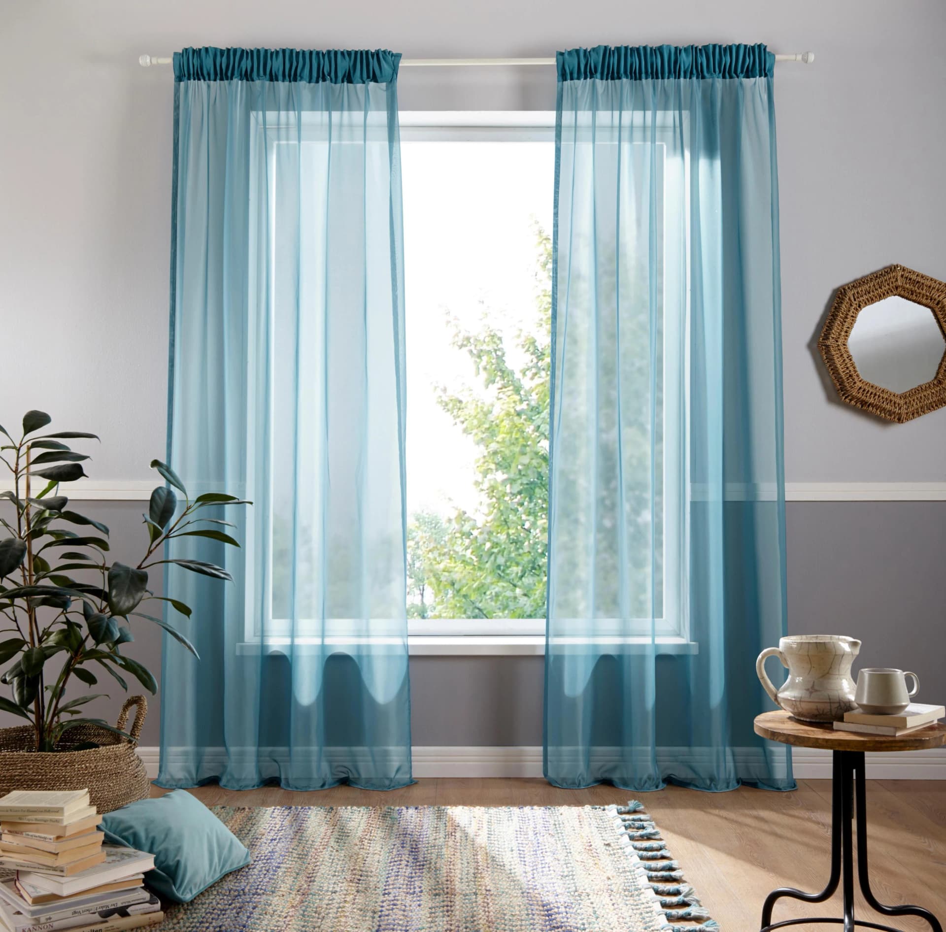 Gardine MY HOME Ari Blau Voile Polyester