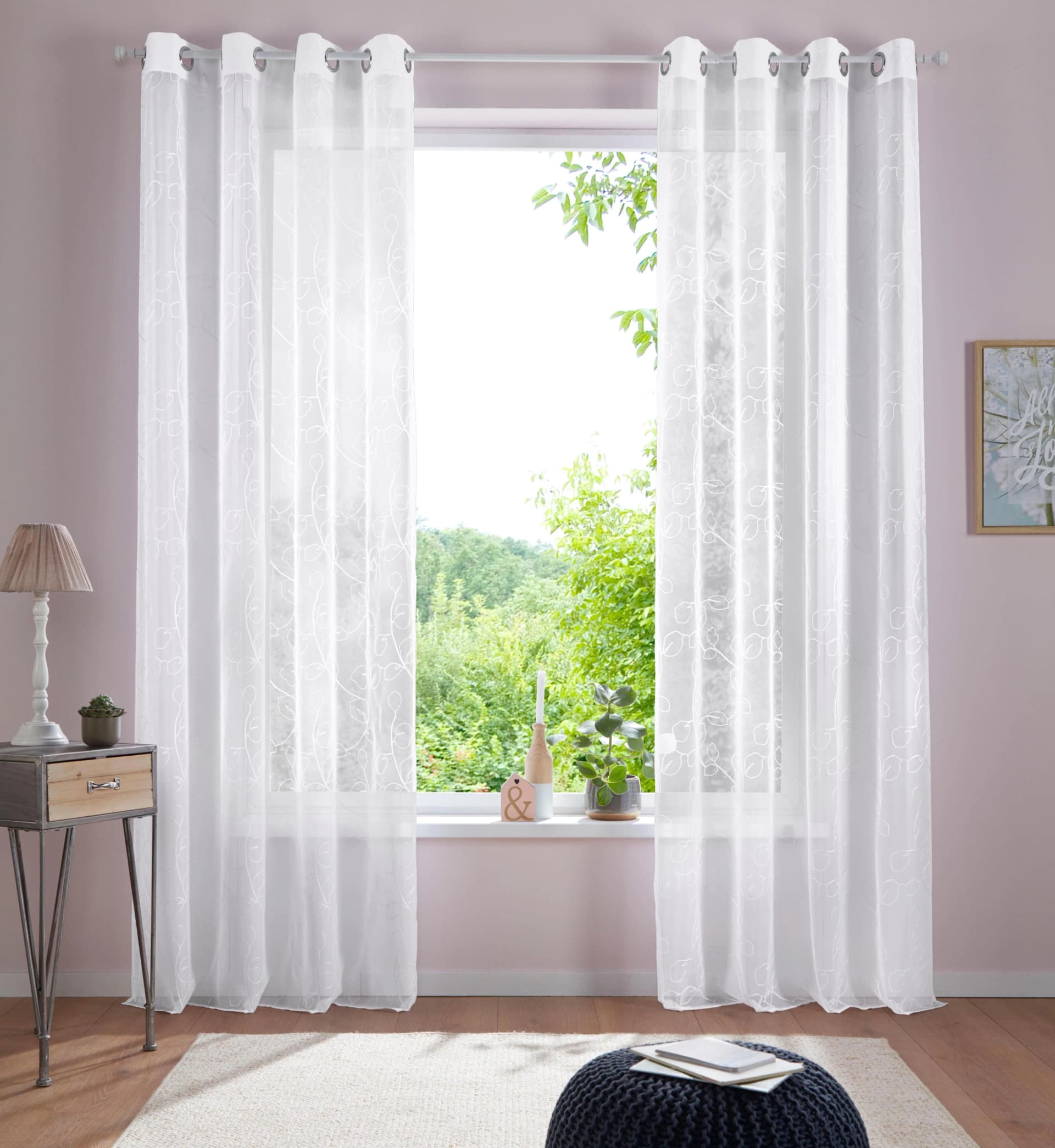 Gardine HOME AFFAIRE Adele Weiß Florale Stickerei
