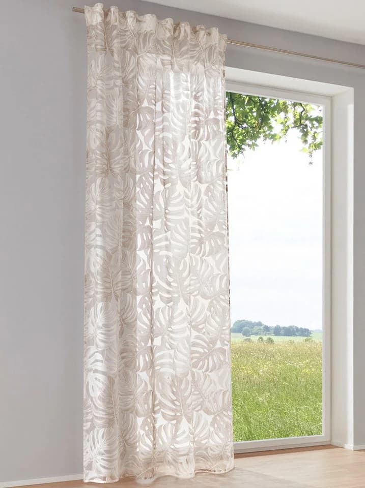 Gardine HEINE HOME Gr. 3 Weiß Beige Blätterdessin - Bild 2