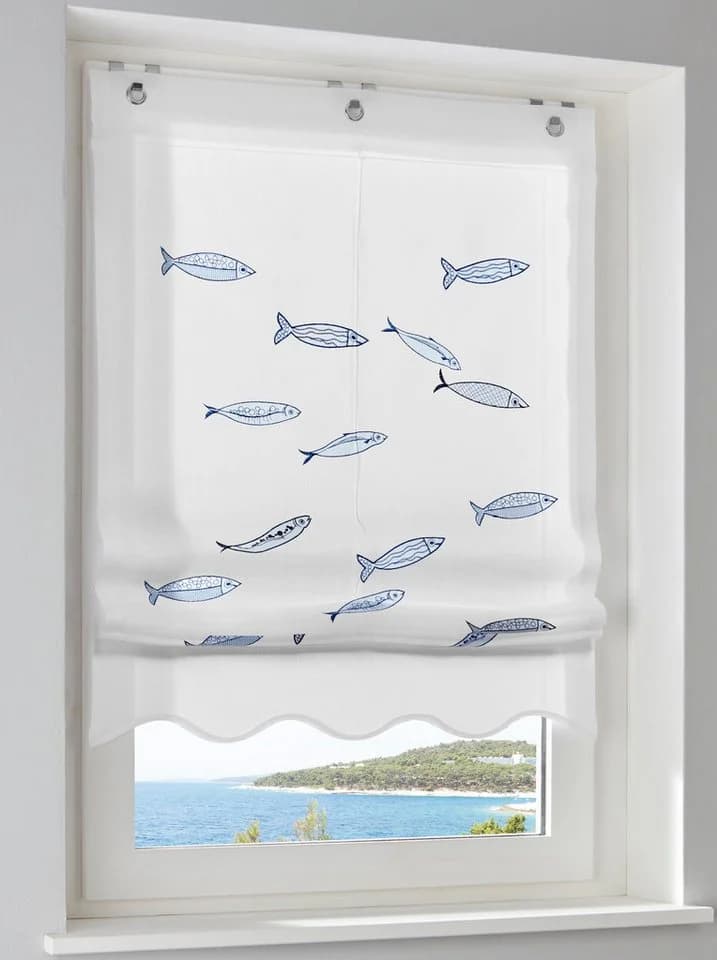 Raffrollo HEINE HOME Gr. 5, weiß-blau, B:120cm H:130cm, blickdicht