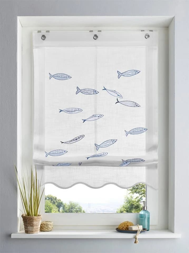 Raffrollo HEINE HOME Gr. 5, weiß-blau, B:120cm H:130cm, blickdicht - Bild 2