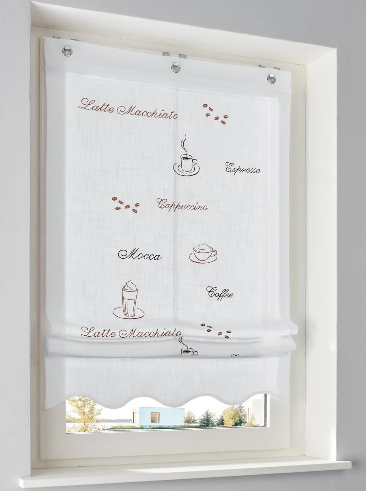 HEINE HOME Raffrollo Leinen-Optik Kaffee-Motive Weiß-Braun