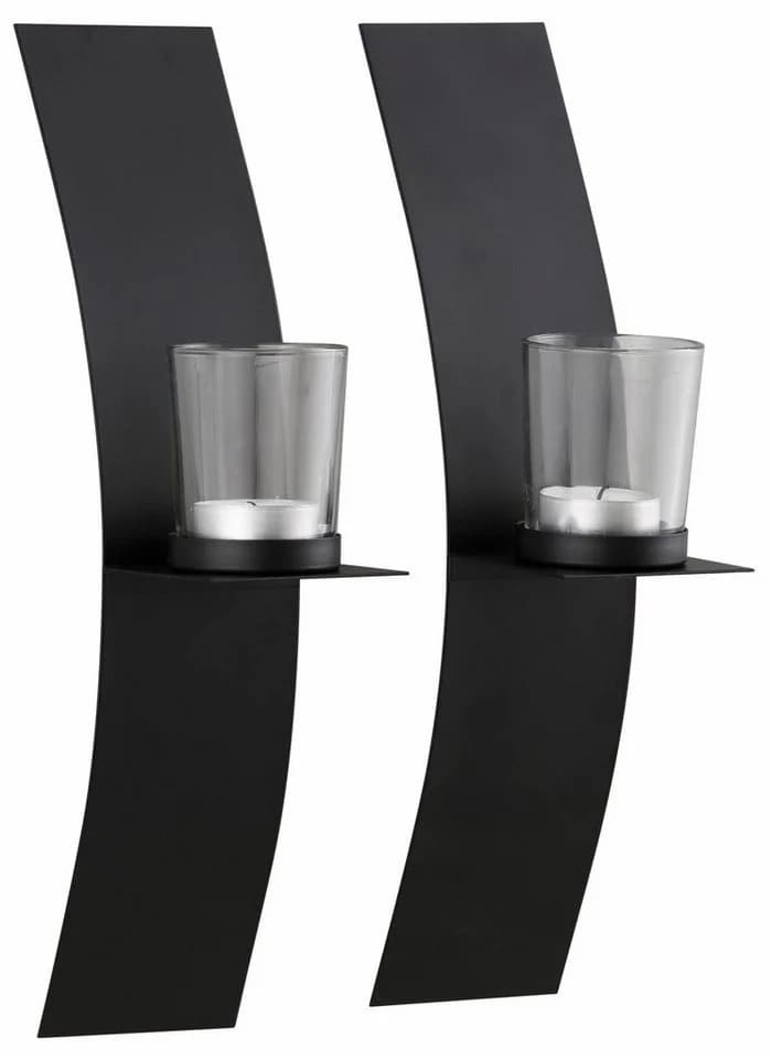 OTTO home Wandkerzenhalter Drammen Set Schwarz Metall Glas - Bild 2