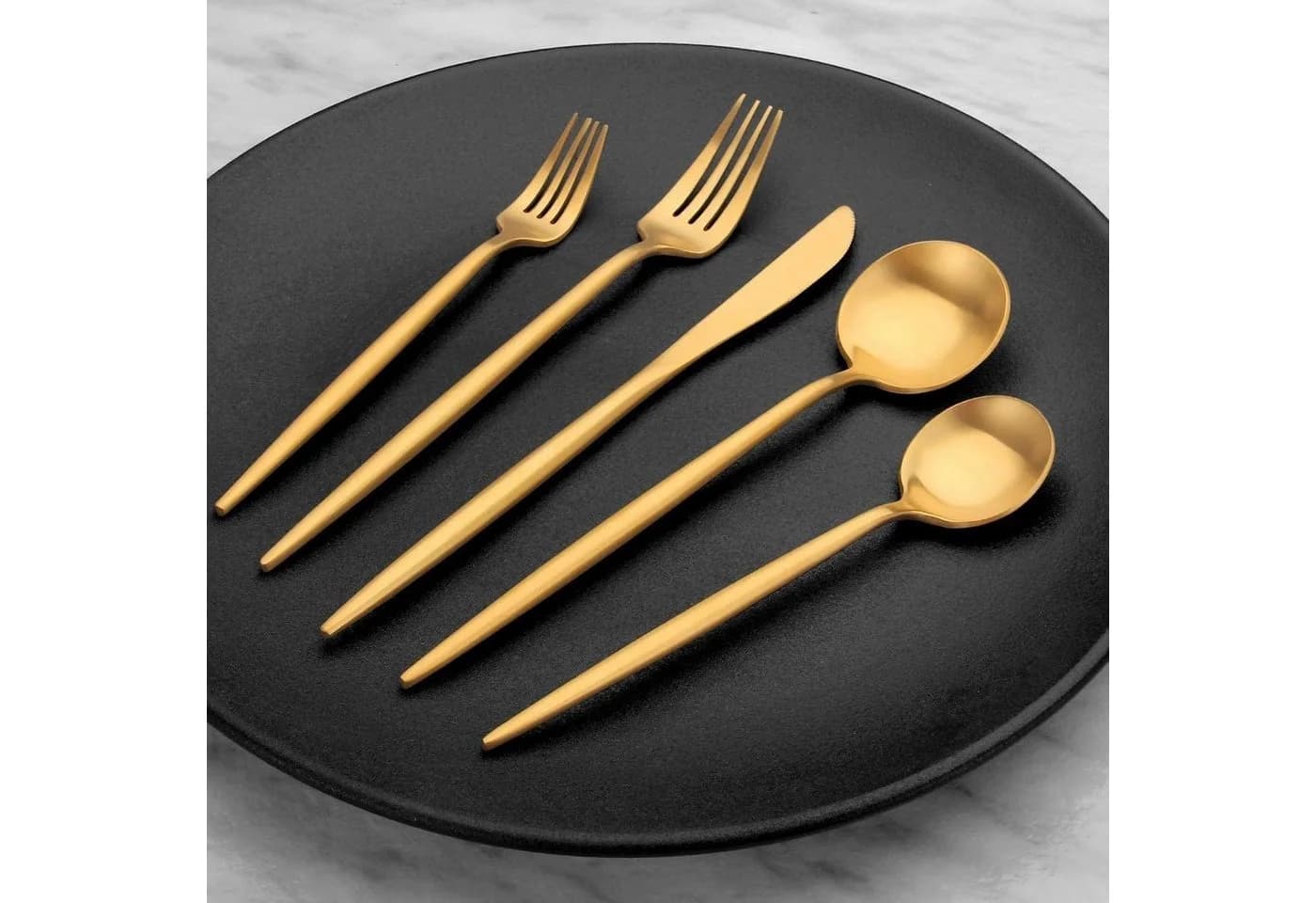 KingLux Besteck-Set 60-tlg. Goldfarben Edelstahl Spülmaschinenfest
