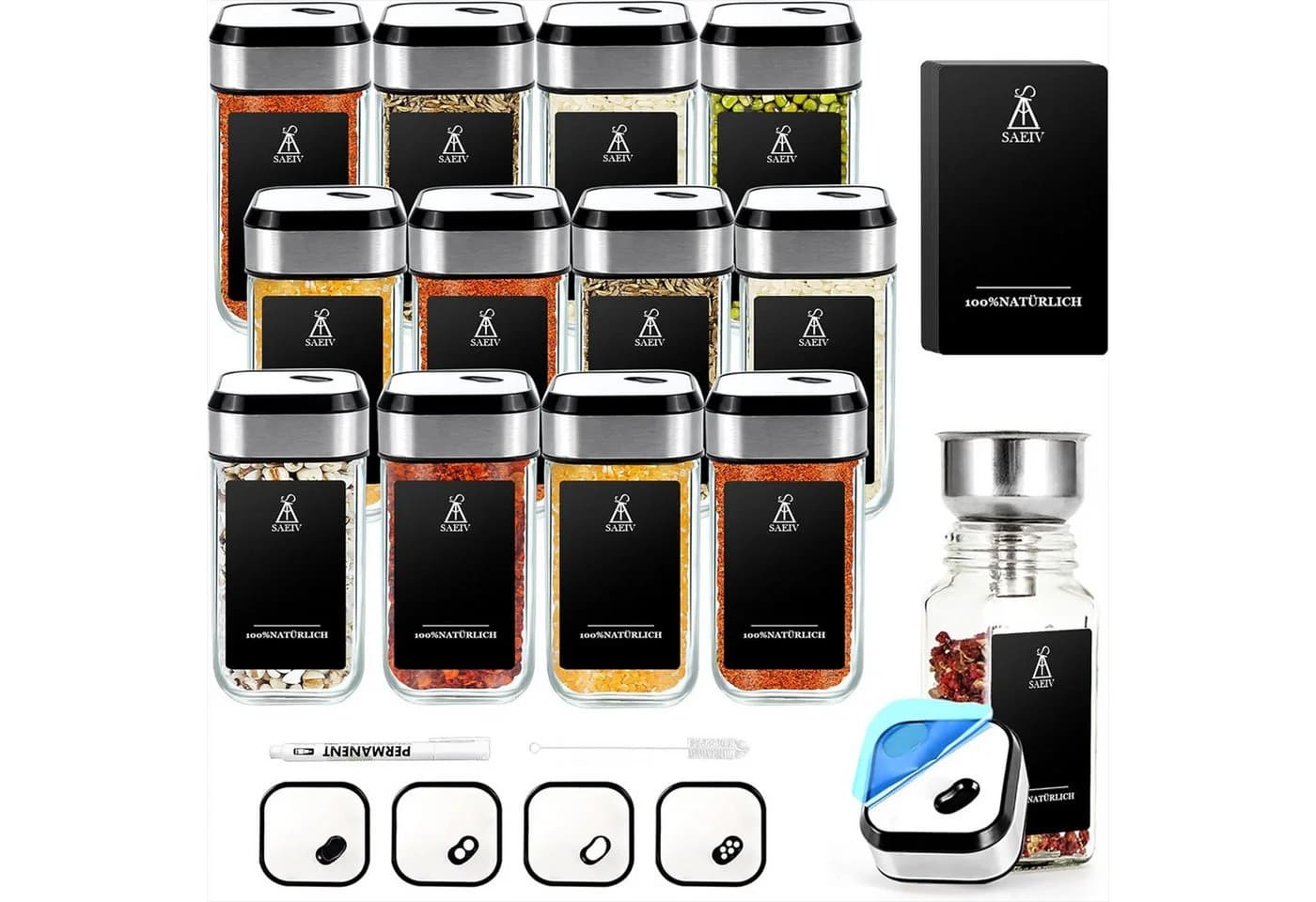 KingLux Gewürzbehälter 360° Rotation 120ml Gewürzgläser Eckig Set, Drei Kaliber, borosilikatglas - Bild 2