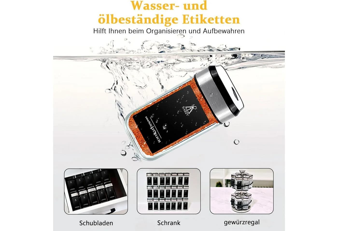 KingLux Gewürzbehälter 360° Rotation 120ml Gewürzgläser Eckig Set, Drei Kaliber, borosilikatglas - Bild 3