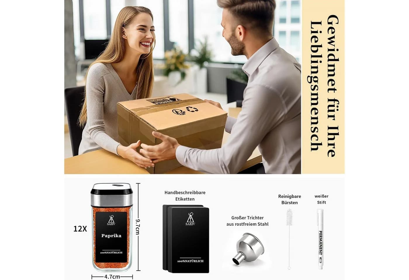 KingLux Gewürzbehälter 360° Rotation 120ml Gewürzgläser Eckig Set, Drei Kaliber, borosilikatglas - Bild 5