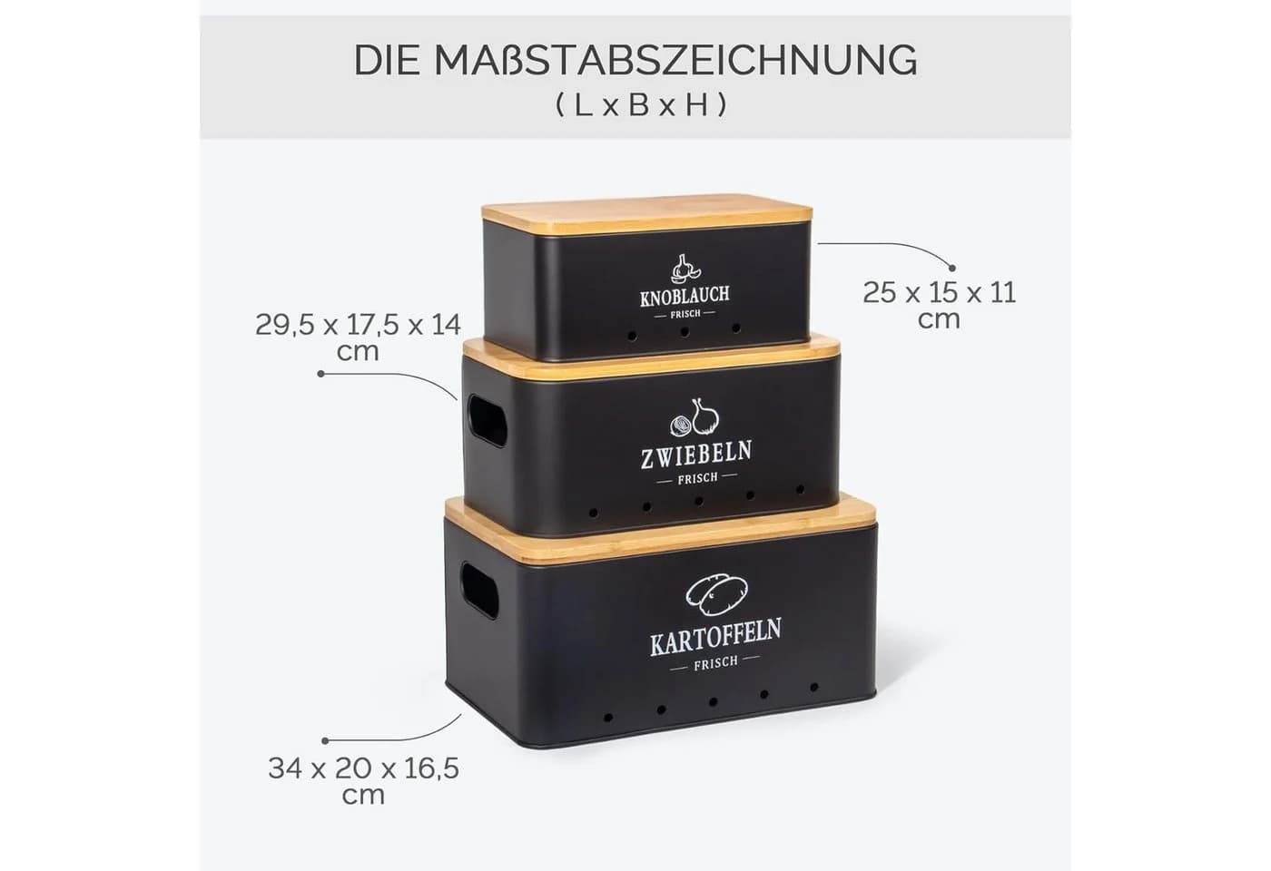 KingLux Aufbewahrungsbox 3-Stk. Kartoffel, Zwiebel, Knoblauch