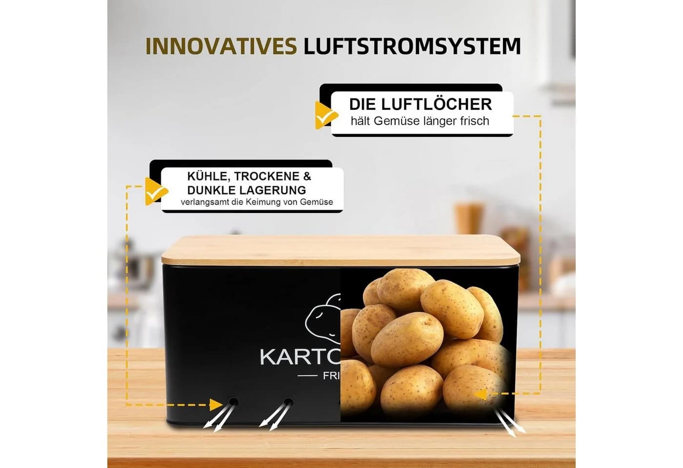 KingLux Aufbewahrungsbox 3-Stk. Kartoffel, Zwiebel, Knoblauch - Bild 3