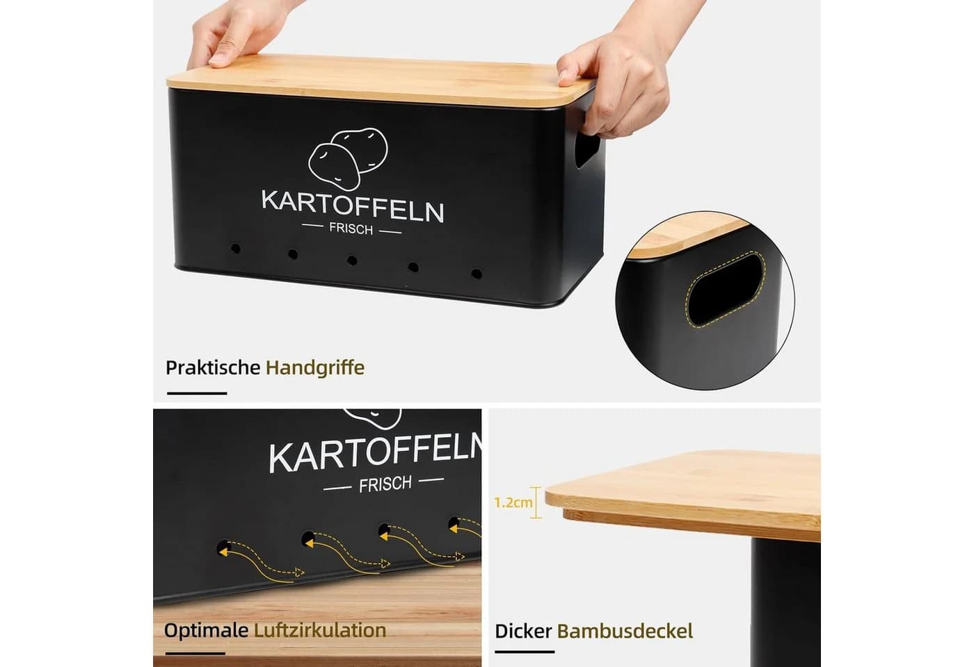 KingLux Aufbewahrungsbox 3-Stk. Kartoffel, Zwiebel, Knoblauch - Bild 4