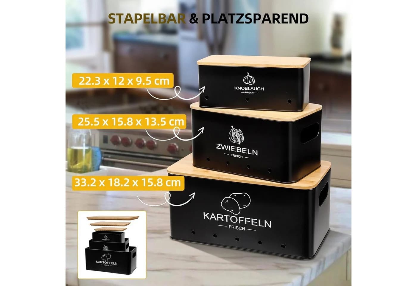 KingLux Aufbewahrungsbox 3-Stk. Kartoffel, Zwiebel, Knoblauch - Bild 5