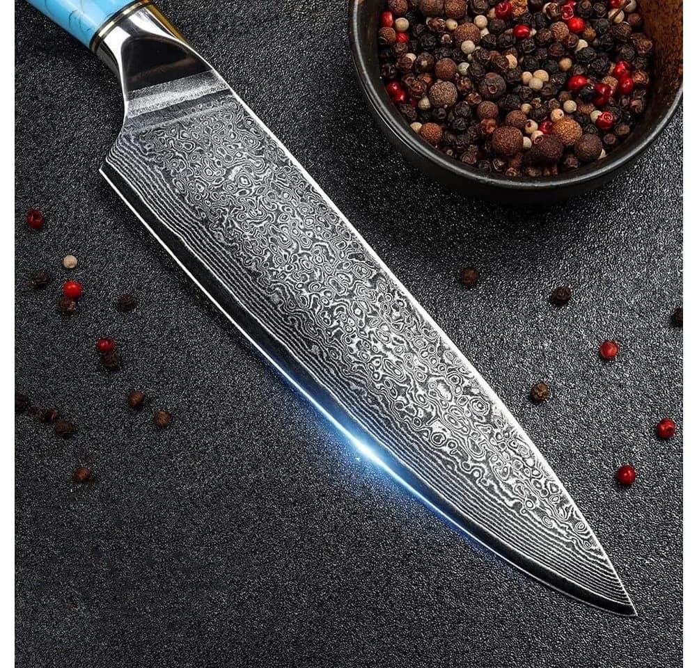 KingLux Damastmesser Kochmesser Blau VG-10 Stahl