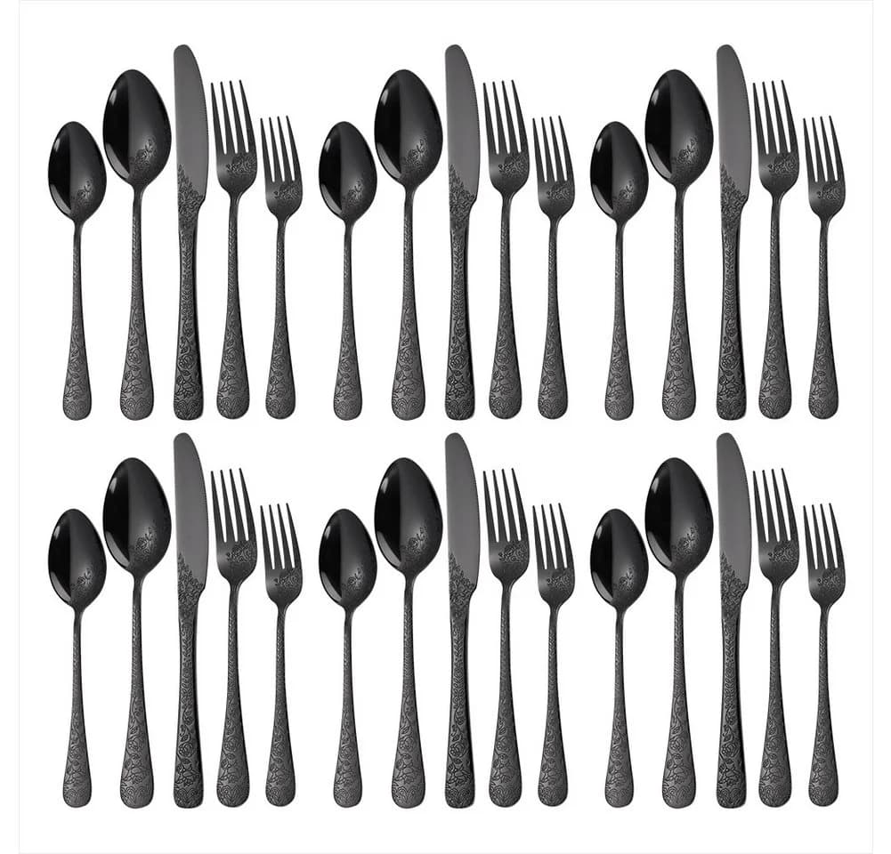 KingLux Besteck-Set 30-tlg. Schwarz 18/10 Edelstahl - Bild 2