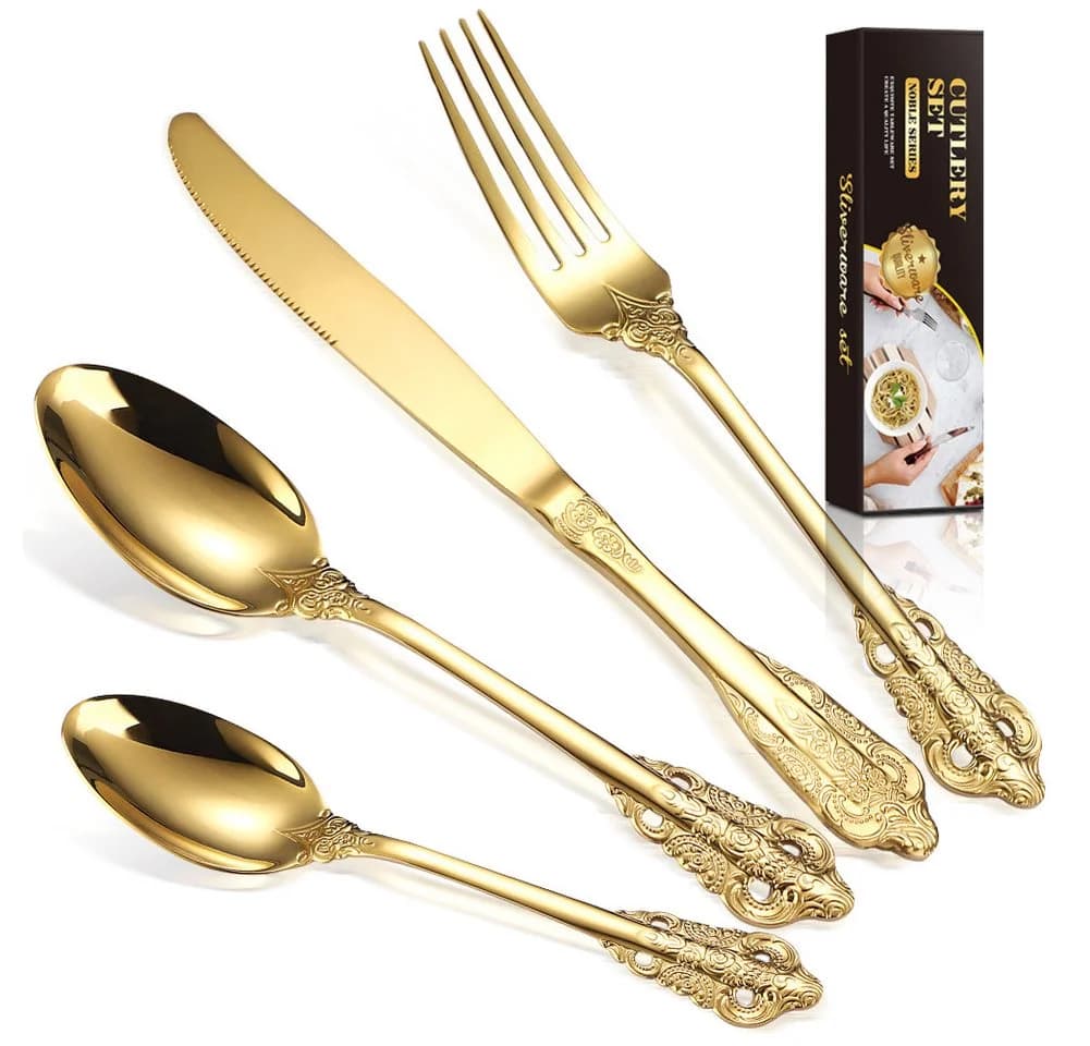 KingLux Besteck-Set 24-tlg. Gold 304er Edelstahl Palast-Stil