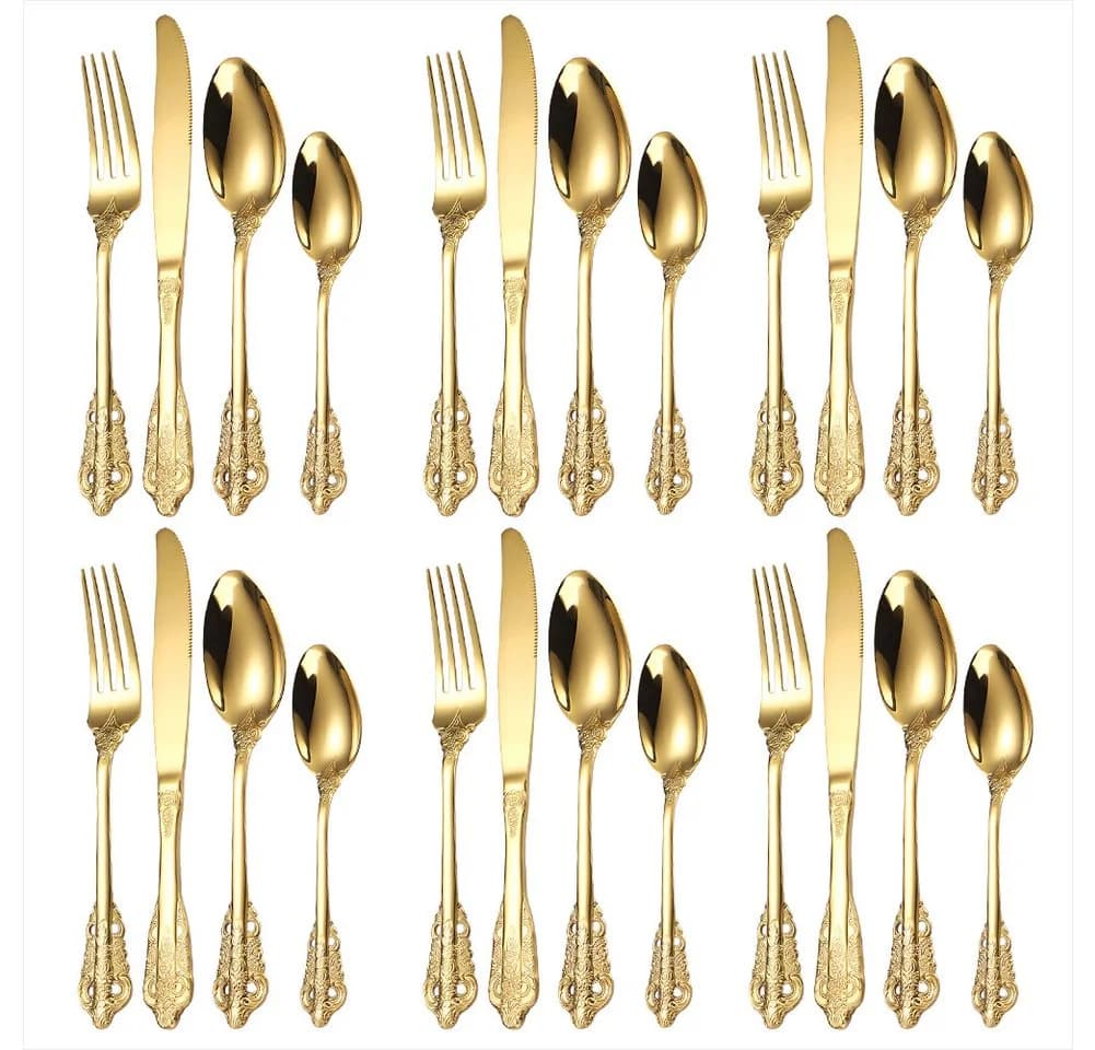 KingLux Besteck-Set 24-tlg. Gold 304er Edelstahl Palast-Stil - Bild 2