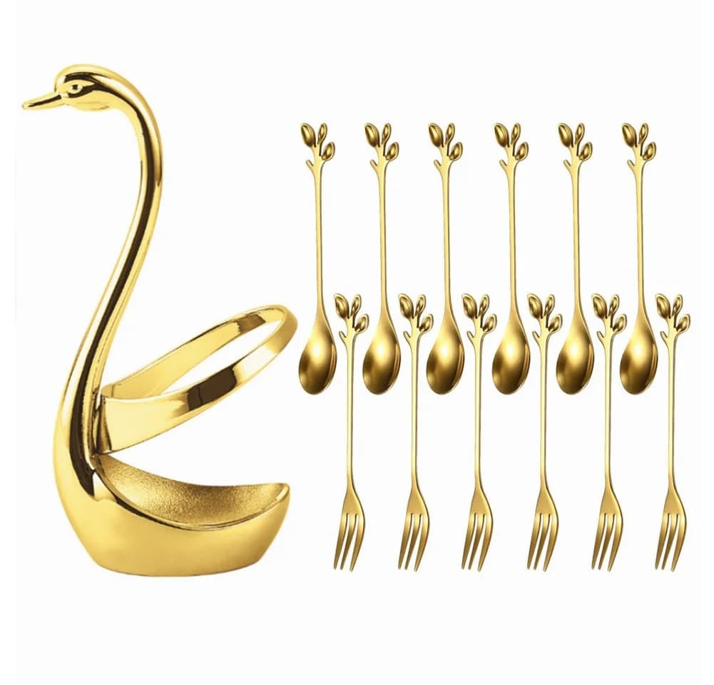 KingLux Besteck-Set 12tlg. Gold Edelstahl Schwanenbasis
