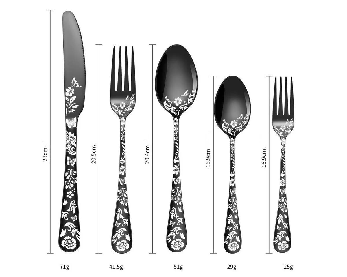 KEENZO Besteck-Set 30-tlg. Schwarz Mattiert Edelstahl mit Blumenspiegel