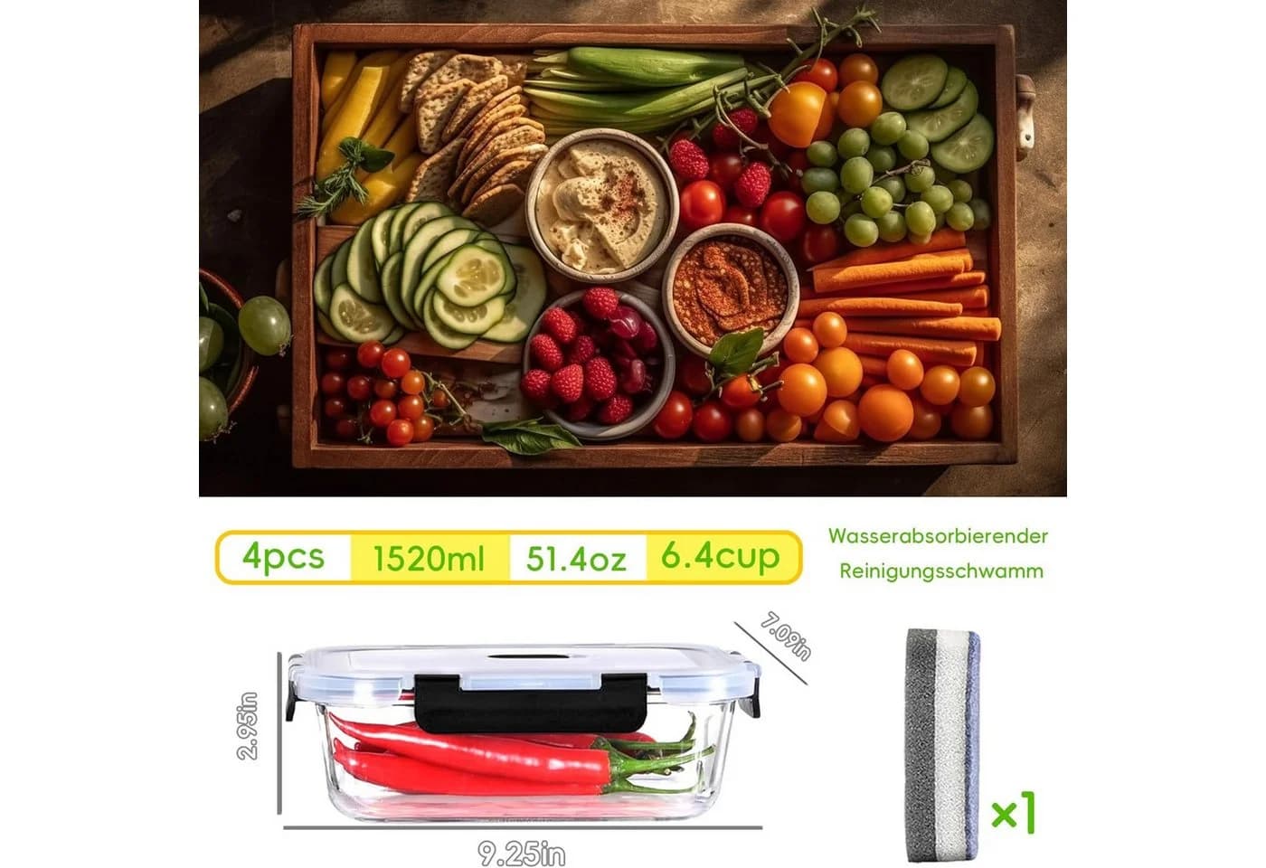 KingLux Frischhaltedose 8-tlg. Glasbehälter Set Transparent