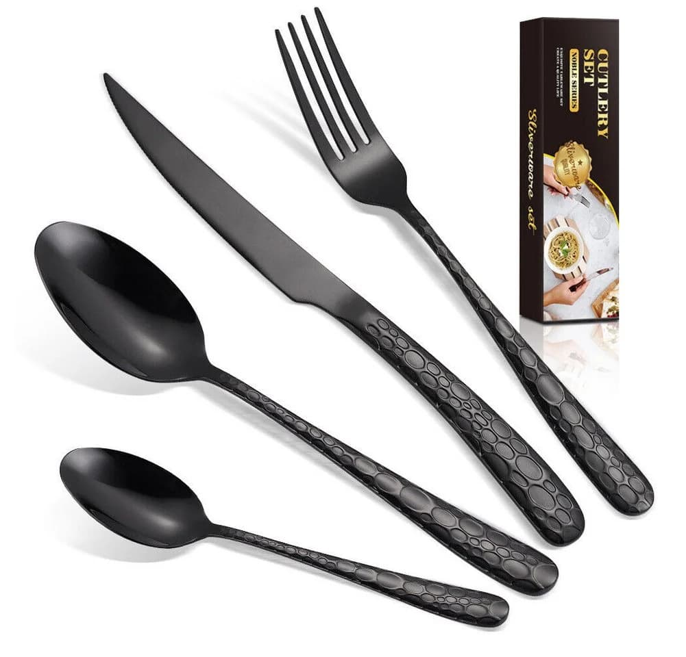 KingLux Besteck-Set 24-tlg. Schwarz Tränenmuster Edelstahl 18/10