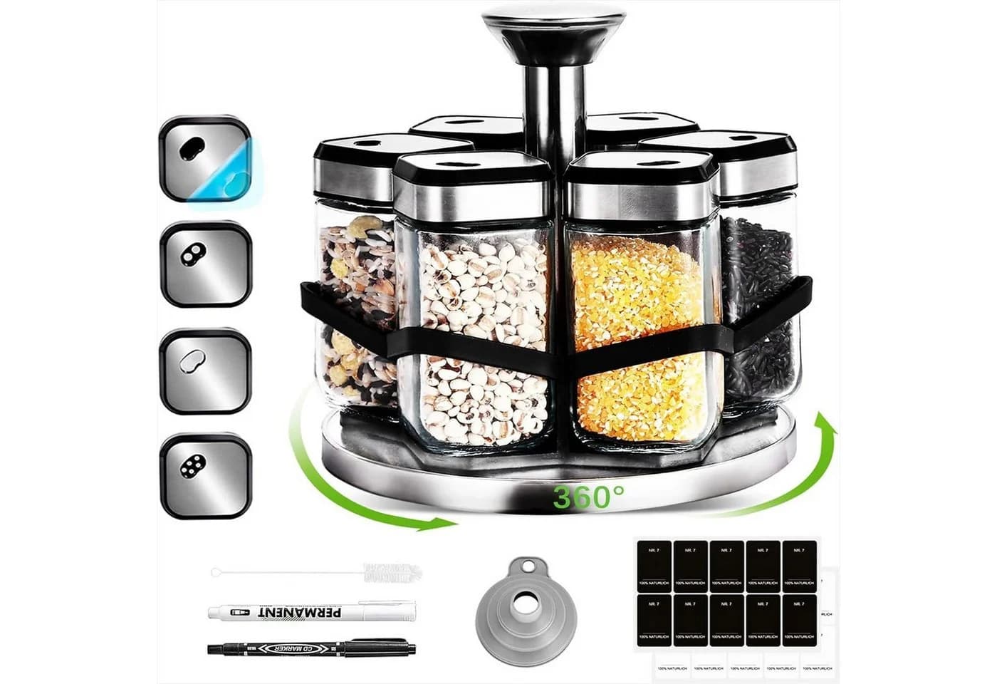 KingLux Gewürzkarussell 360° Drehbar mit 6x120ml Gläsern Edelstahl - Bild 2