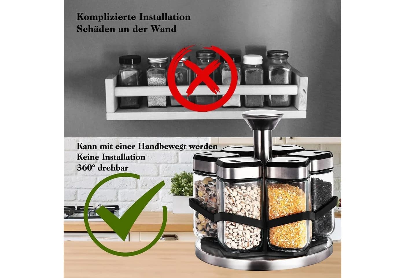 KingLux Gewürzkarussell 360° Drehbar mit 6x120ml Gläsern Edelstahl - Bild 5