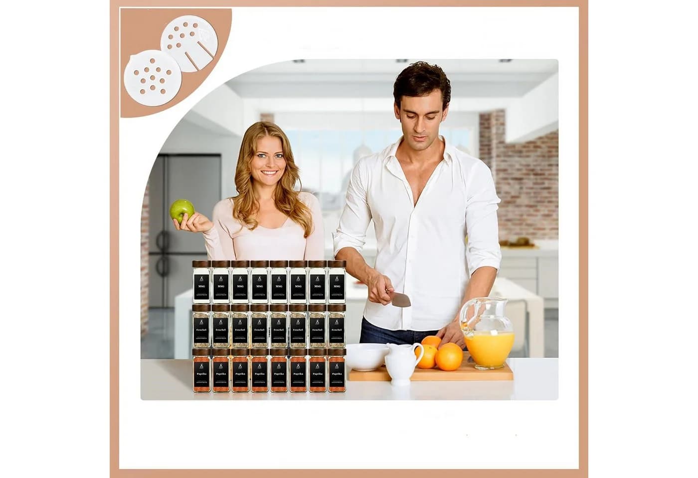 KingLux Gewürzbehälter 24Stk.120ml Gewürzdosen Eckig -Set aus Glas,Kappen aus Akazienholz