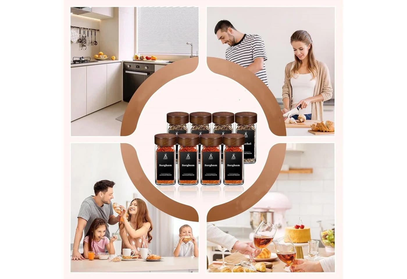 KingLux Gewürzbehälter 24Stk.120ml Gewürzdosen Eckig -Set aus Glas,Kappen aus Akazienholz - Bild 4