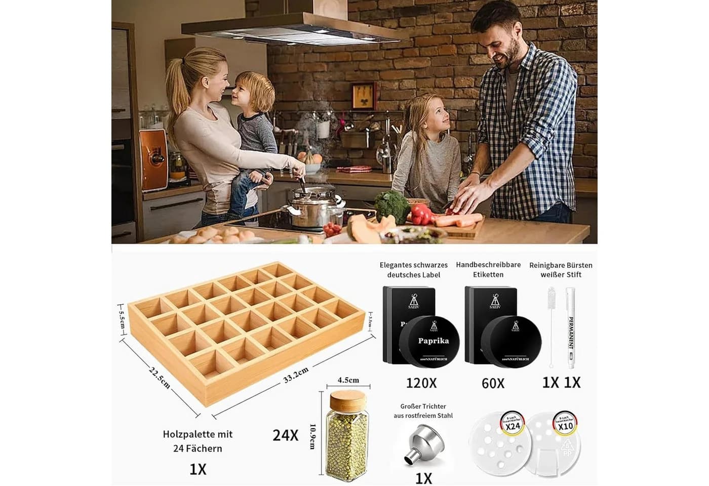 KingLux Gewürzregal Natürlicher Bambus 24 Gewürzgläser - Bild 3