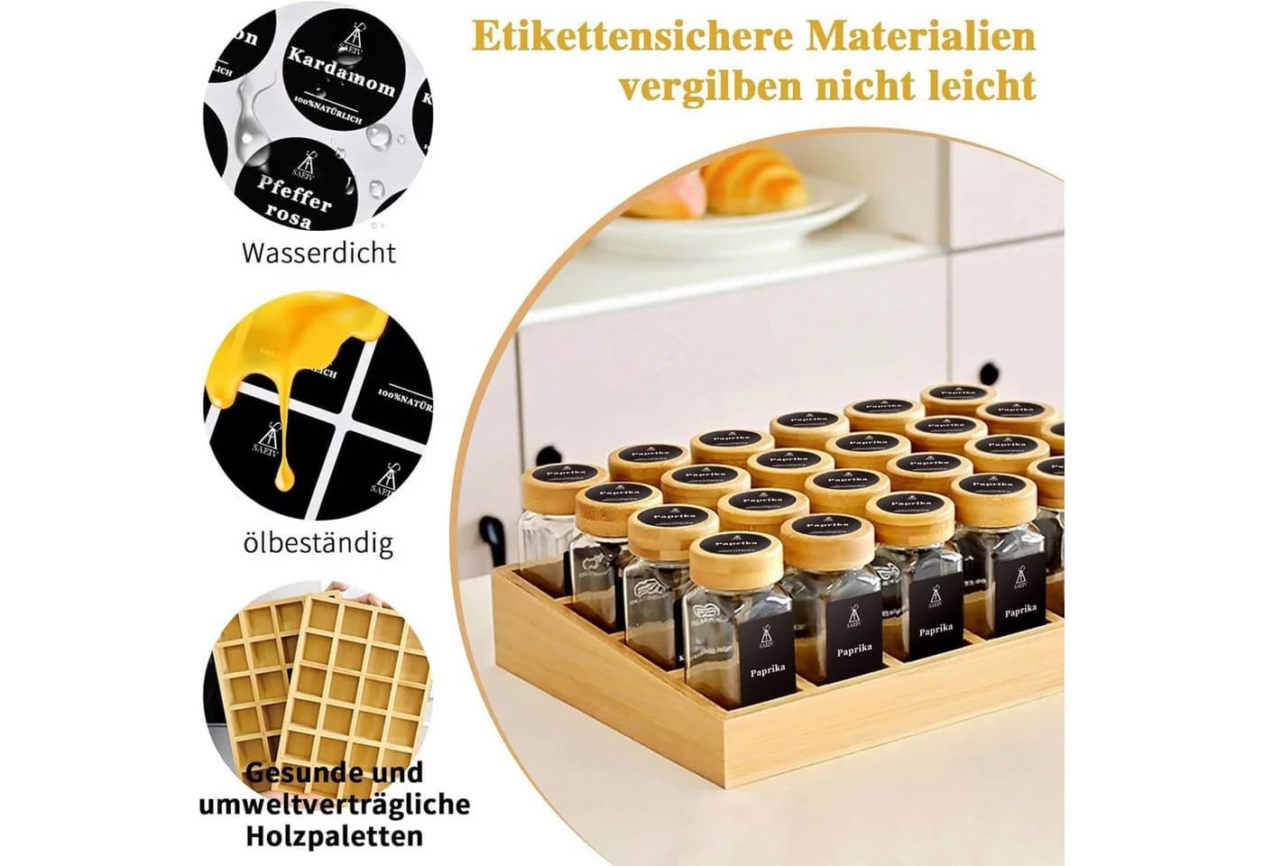 KingLux Gewürzregal Natürlicher Bambus 24 Gewürzgläser - Bild 5