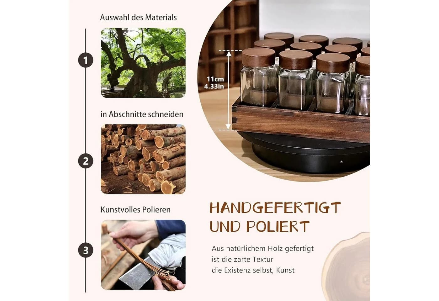 KingLux Gewürzständer Akazienholz mit 12 Gläsern - Bild 4