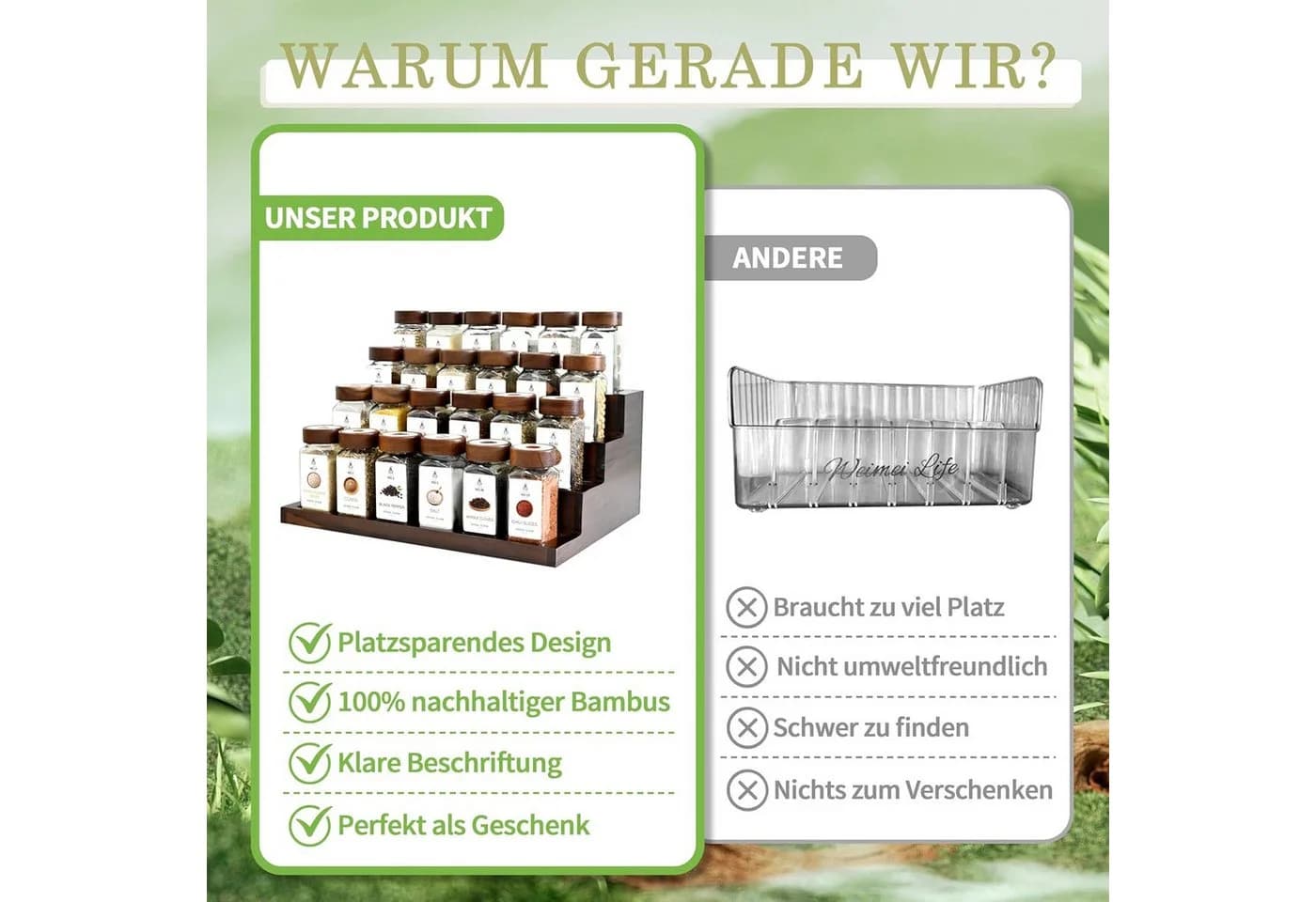 KingLux Gewürzbehälter Set mit 24 Gläsern und Akazienholz Regal - Bild 3
