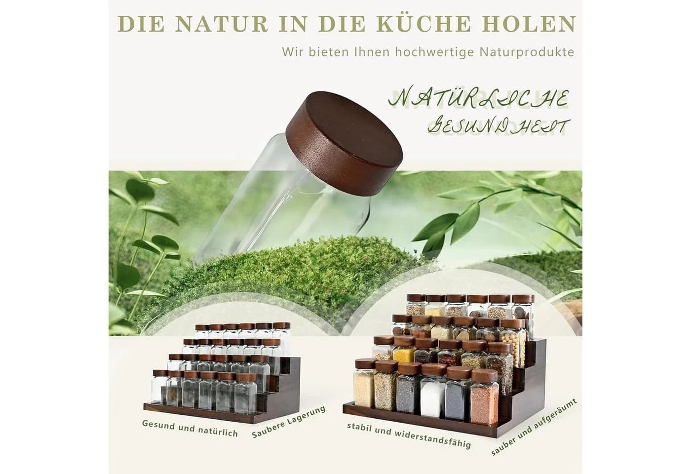 KingLux Gewürzbehälter Set mit 24 Gläsern und Akazienholz Regal - Bild 5