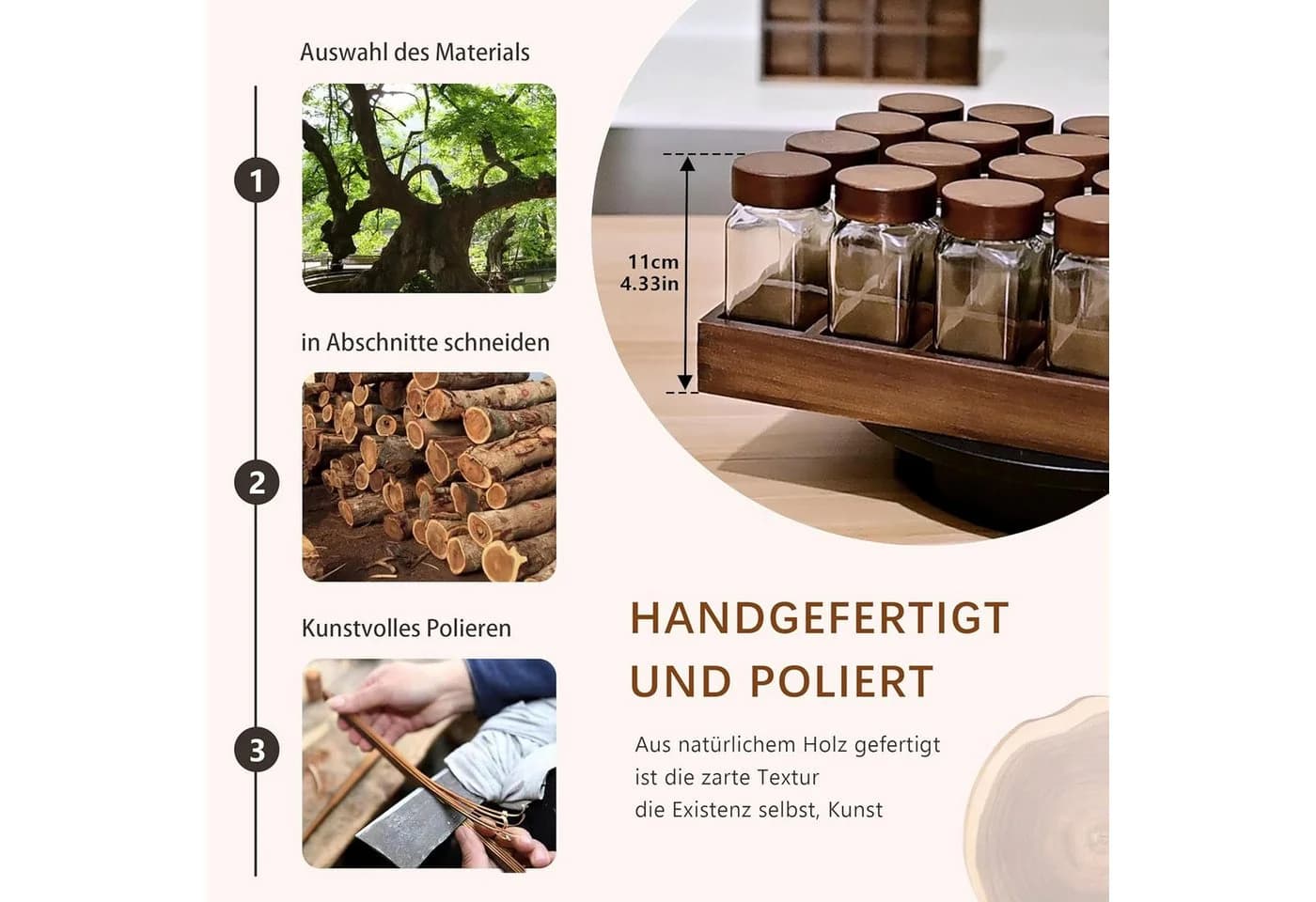 KingLux Gewürzständer Akazienholz 24 Gewürzgläser - Bild 5