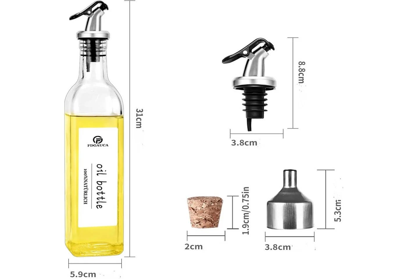 KingLux Ölspender Set 4x500ml mit Bambus-Regal & Zubehör