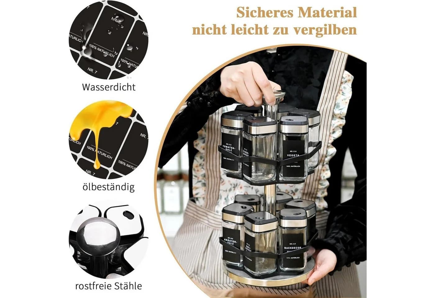 KingLux Gewürzkarussell 360° Drehbar mit 12 Gläsern & Edelstahlgriff - Bild 3