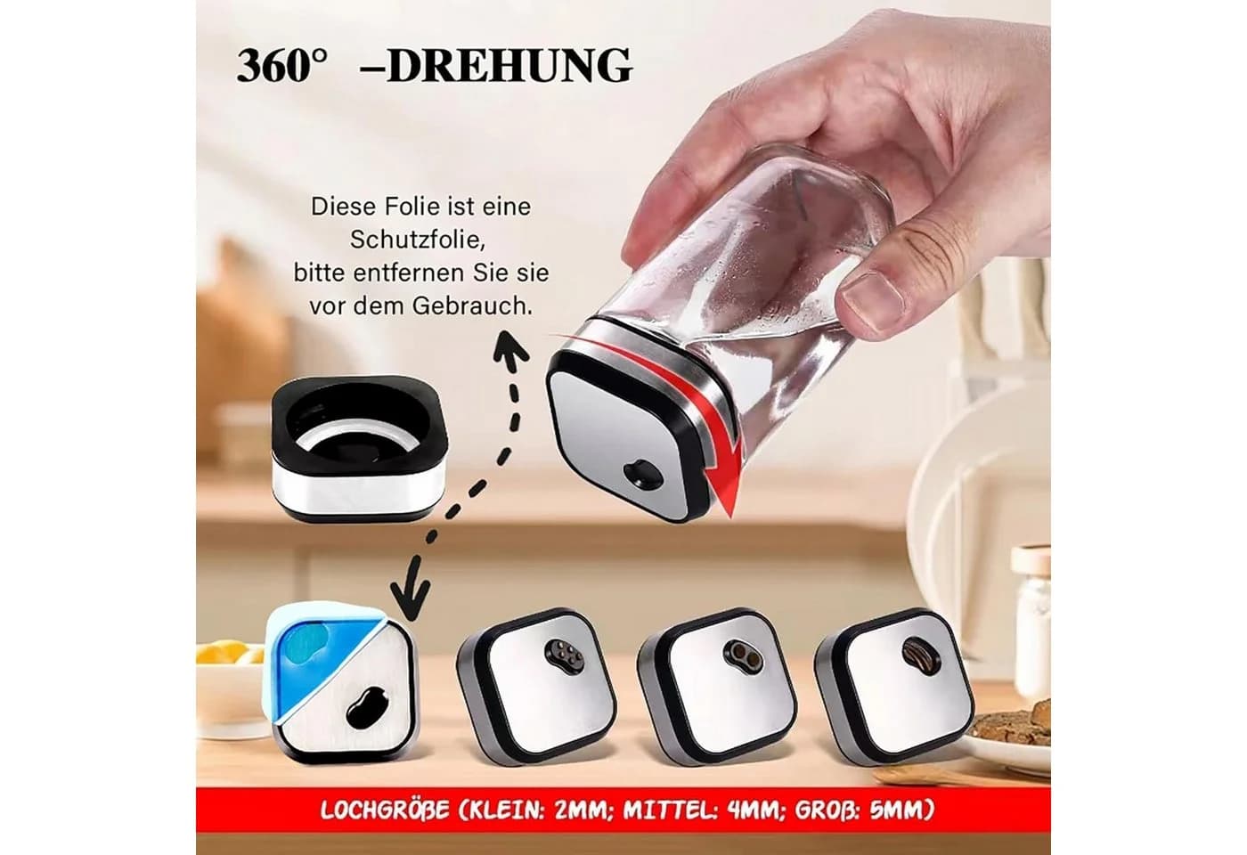KingLux Gewürzkarussell 360° Drehbar mit 12 Gläsern & Edelstahlgriff - Bild 4
