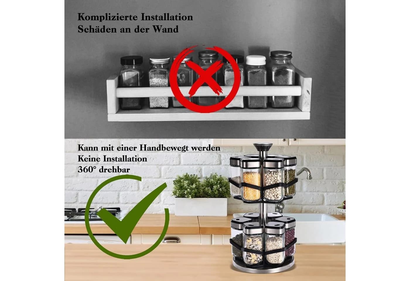 KingLux Gewürzkarussell 360° Drehbar mit 12 Gläsern & Edelstahlgriff - Bild 5