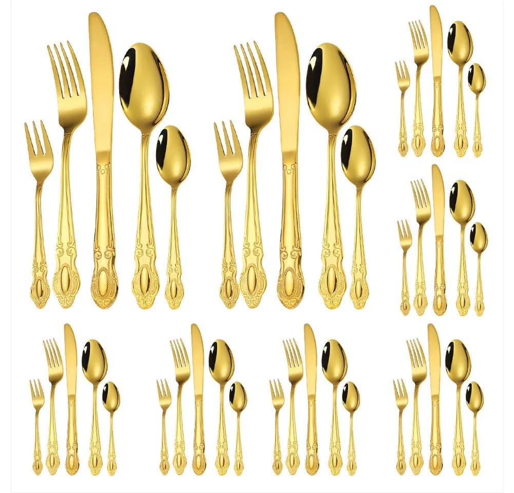 KingLux Besteck-Set 40-tlg. Gold 8 Personen Edelstahl Hochglanz - Bild 2
