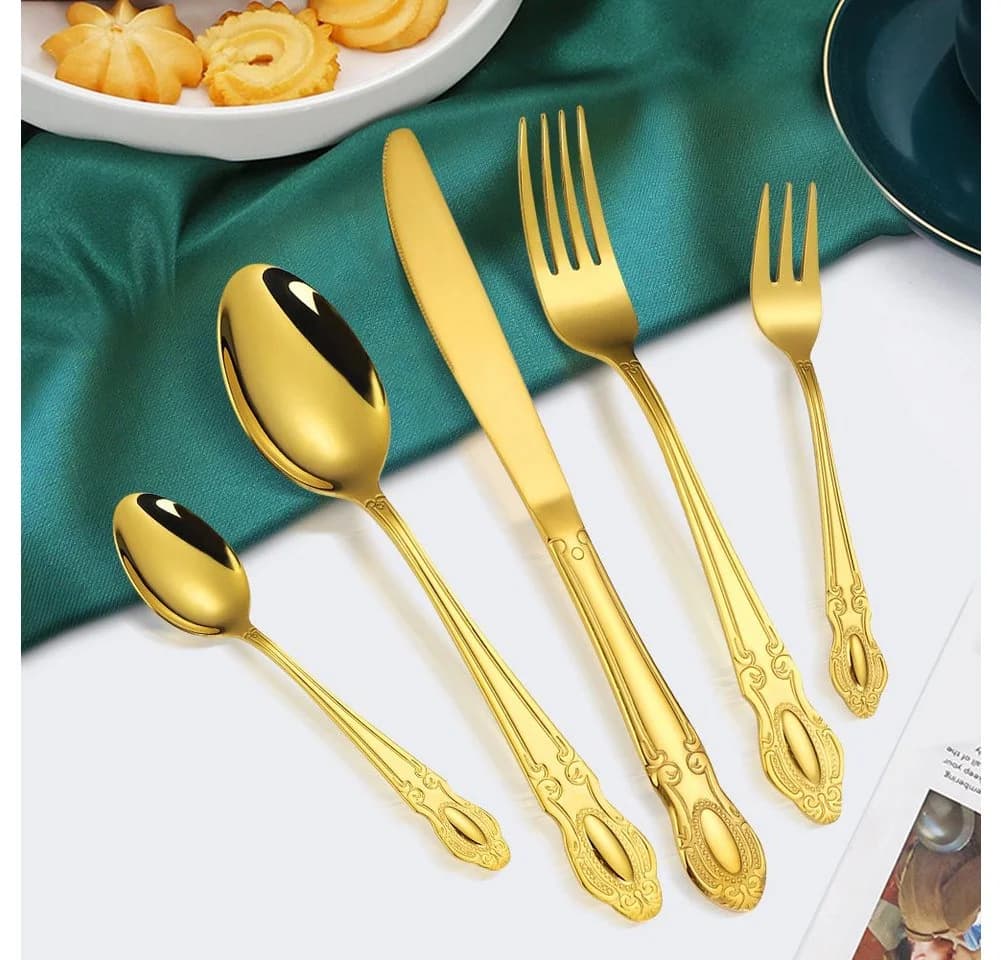 KingLux Besteck-Set 40-tlg. Gold 8 Personen Edelstahl Hochglanz - Bild 5