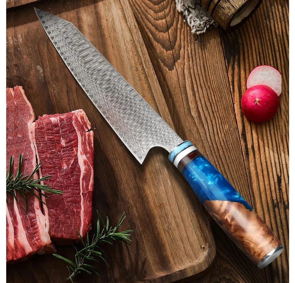 KingLux Damastmesser Kiritsuke 20cm Damaststahl Blauer Harzgriff - Bild 3