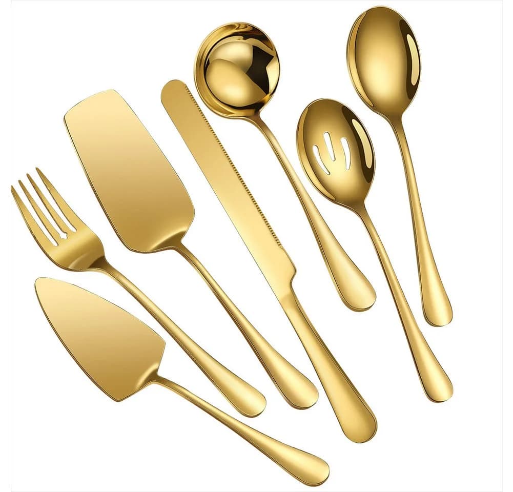 KingLux Kochbesteck-Set 7-tlg. Gold Rostfreier Edelstahl Servierbesteck - Bild 2