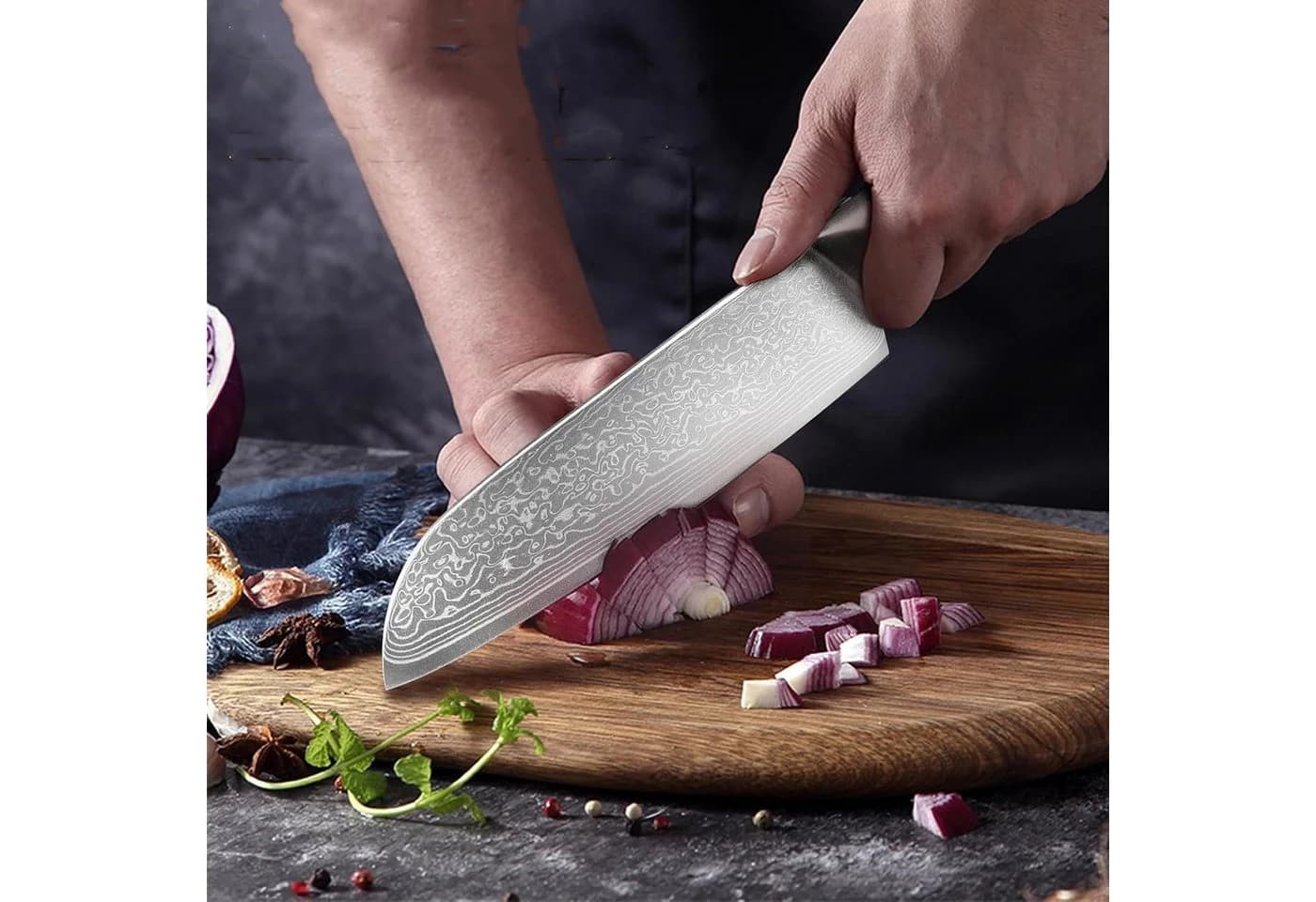 KingLux Damastmesser Santokumesser 67 Lagen Damaststahl G10 Griff - Bild 5