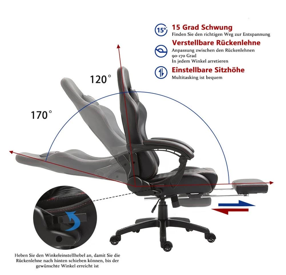 Dowinx Gaming-Stuhl Ergonomisch PU Leder Massage-Lendenstütze