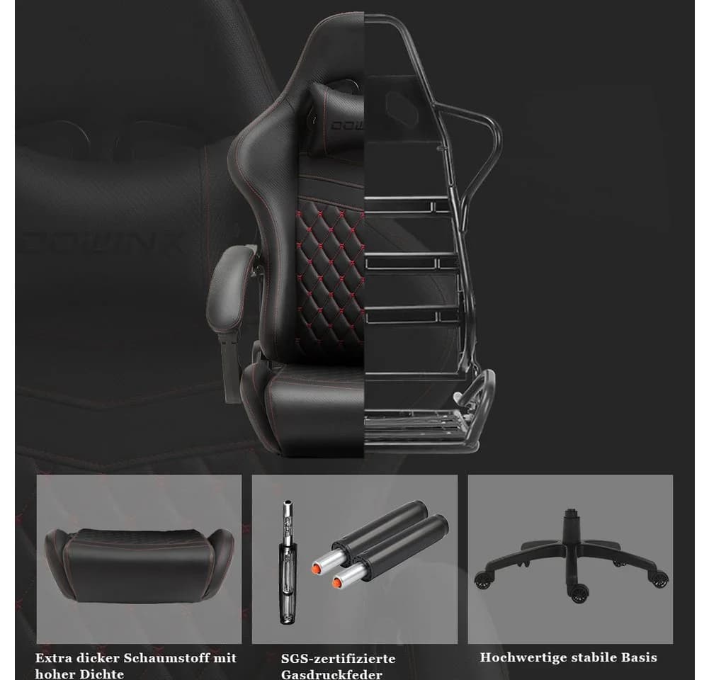 Dowinx Gaming-Stuhl Ergonomisch PU Leder Massage-Lendenstütze - Bild 4