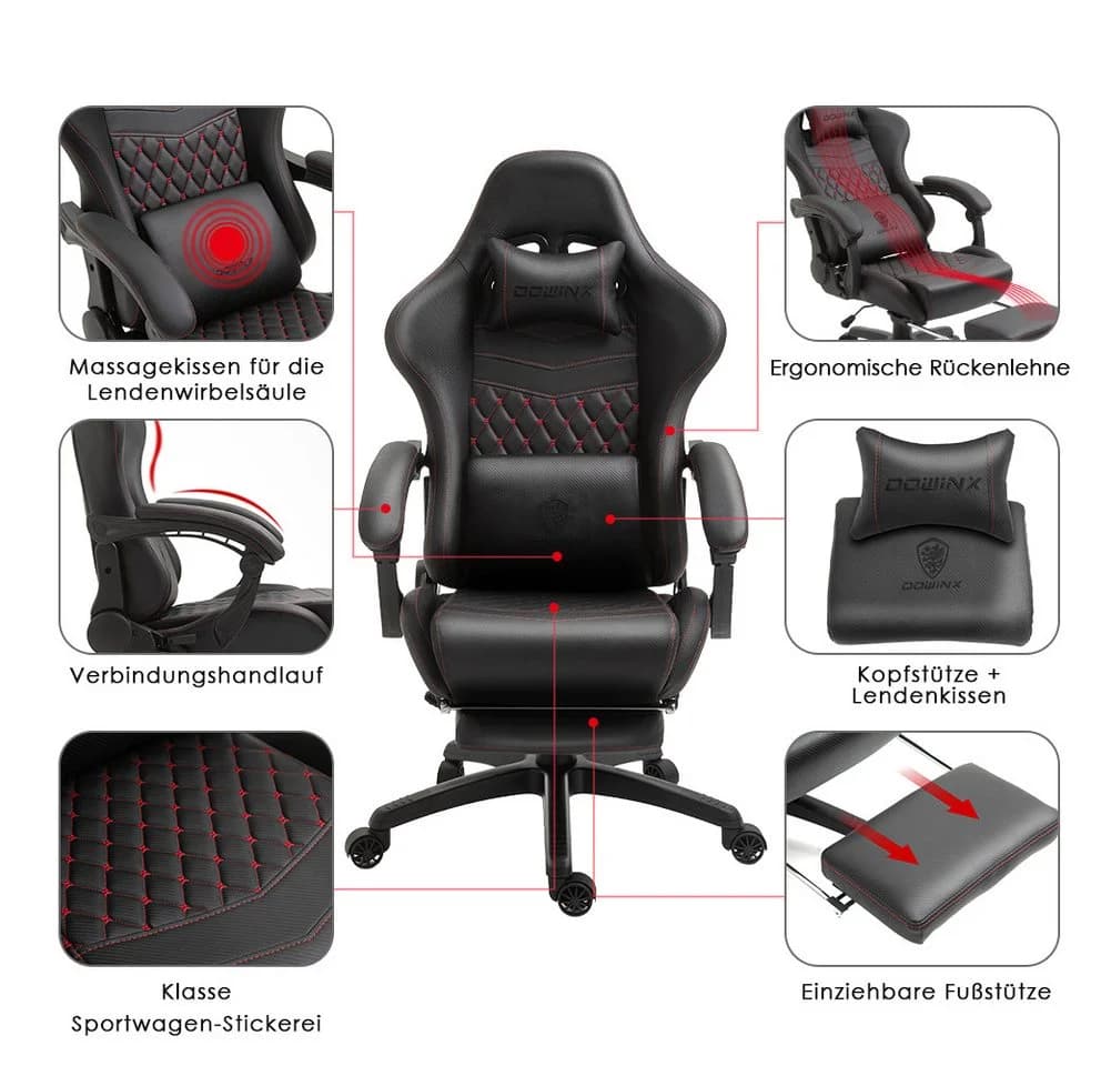 Dowinx Gaming-Stuhl Ergonomisch PU Leder Massage-Lendenstütze - Bild 5