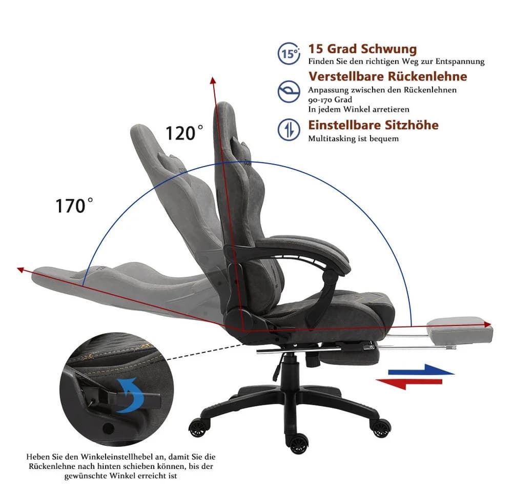 Dowinx Luxuriöser Gaming-Stuhl Ergonomisch PU Leder Massage-Lendenstütze