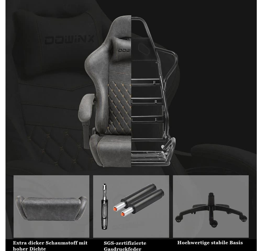 Dowinx Luxuriöser Gaming-Stuhl Ergonomisch PU Leder Massage-Lendenstütze - Bild 4
