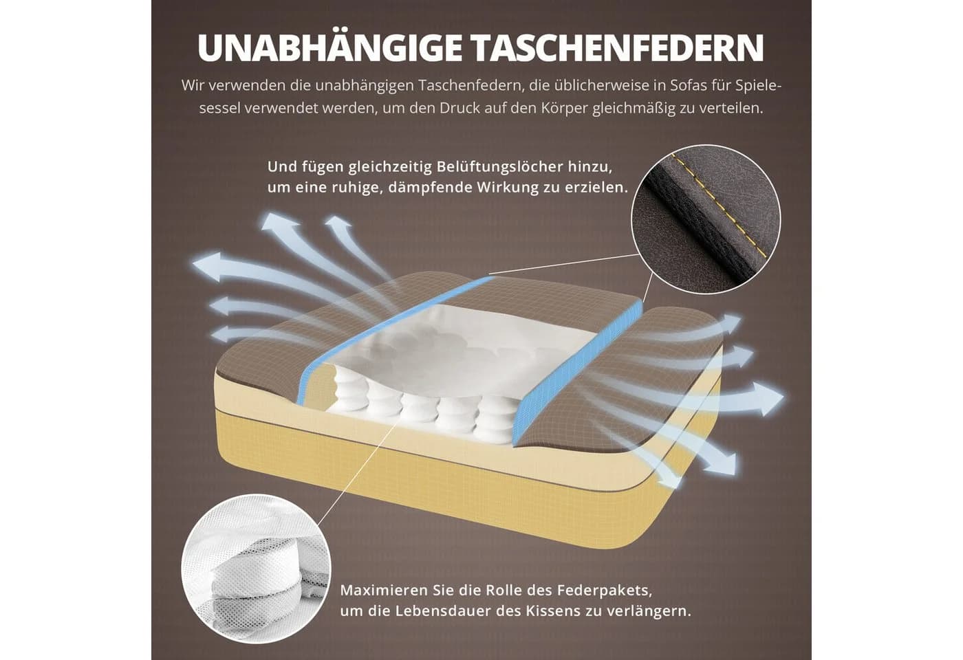 Dowinx Gaming-Stuhl mit Fußstütze und Massage Lendenwirbelstütze Braun - Bild 5
