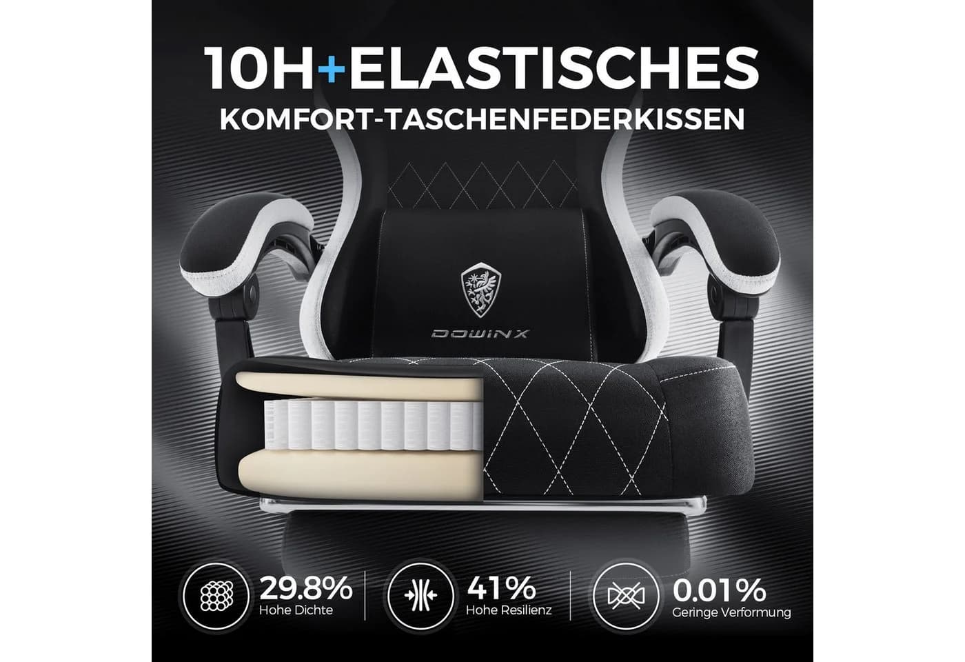 Dowinx Gaming-Stuhl Massage Lendenwirbelstütze Bürostuhl mit Fußstütze für Erwachsene - Bild 3